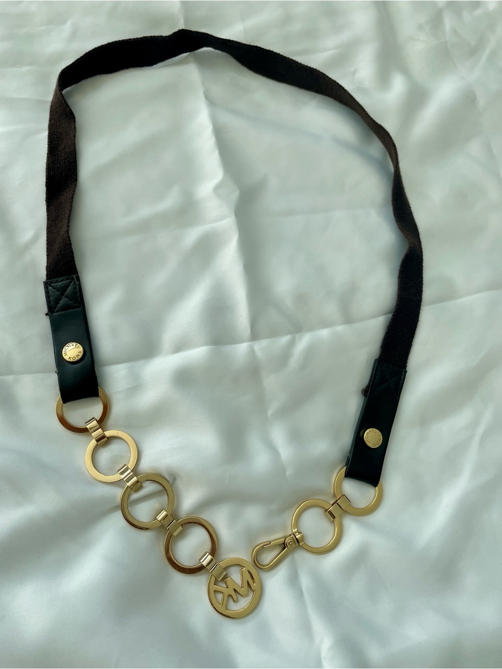 Michael Kors Brown Fabric Belt with Gold-Tone Ring Accents